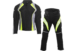 WinNet Completo Tuta da Moto Giacca e Pantalone Fluo con Protezioni