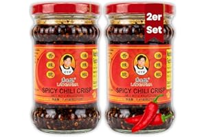 Lao Gan Ma Crispy Chili Oil 2er Set von ELBKAISER (2x210g) - Chilli Öl, Knusprige Chilis in Öl - Laoganma Crispy Chilli in Oil, Crispy-Chili-Öl, Chili Crisp in Chiliöl - Chili-Crispy-Oil