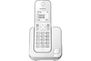 Panasonic KX-TGD310JTS digital sladdlös telefon, basenhet och 1 mottagare, vit LCD-skärm, handsfree, samtals-ID, oönskat samtalslås, ekoläge, plus DECT-säkerhet