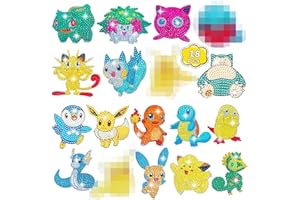Acuiwer Diamond Painting Enfant DIY Peinture Diamant Enfant Cartoon 5D Autocollants de Diamant Kits Adultes Débutants (#6-B-Pika-18pcs)
