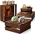 Hamdan 4 Pieces Wood Cupcake Display Stand Decorative Dessert Appetizer Cake Stand Risers Wooden Crate Rustic Cake Stand Risers for Decor Wooden Crate- Burn Wood