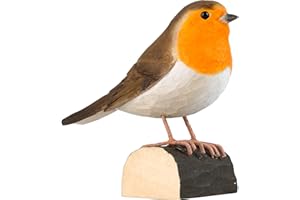 ‎WILDLIFEGARDEN WILDLIFEGARDEN WG4404 DecoBird Rotkehlchen - Handgeschnitzter Dekorative Vogel aus Holz - Kleine Europäische Vögel