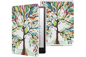 MoKo Funda para Kindle Paperwhite 11ª Generación (Modelo 2021) 6.8" y Kindle Paperwhite Signature Edición, PC Estuche Carcasa Estilo Niños con Auto Sueño/Estela, Árbol de Suerte