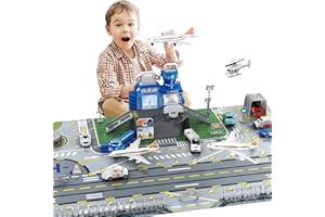 deAO Il Set Giocattolo il Terminal, la Torre Radar e 9 Veicoli: Carrelli per Bagagli, Auto Polizia, Aereo Passeggeri, Barriera Stradale e Personale a Terra. Perfetto per Bambini dai 5 ai 12 Anni