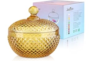 Joeyan Piccoli Barattoli Dolci in Vetro Ambra con Coperchio,Piatti di Caramelle in Vetro Rilievo per Noci,Cioccolato,Biscotti,Barattolo Decorativo per Matrimoni,Buffet Festa,Decorazioni Casa