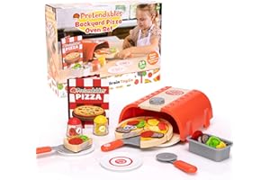 Fat Brain Toys Juego de Horno de Pizza Pretendables, Cocina de Juego de simulación con Horno, pelar, rebanadas de Pizza, coberturas y Otros Accesorios de Cocina para niños, Juguetes de Aprendizaje de