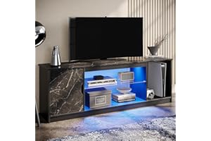 Bestier 145 CM LED TV Stand for 55/60 / 65 Inch TVs Gaming Entertainment Center with Cabinet for PS5 Modern TV Cabinet with Adjustable Glass Shelves for Living Room Bedroom