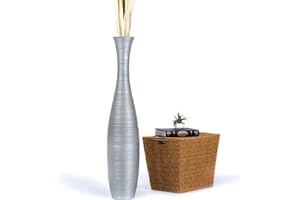 Leewadee Grand Vase A Poser Au Sol pour Branches Décoratives De Pampa, Vase en Bois De Manguier, 110 cm, Argentin
