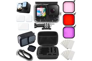 MOJOGEAR Kit d'accessoires compatibles avec GoPro 13 - Boîtier étanche Go Pro - Filtre de plongée - Étui de rangement - Étui de protection en silicone - Inserts anti-buée - Kit de films de protection