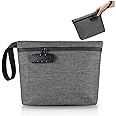Security Smell Proof Bag with Combination Lock, 13 x 8 Inches Odor Proof Container, Waterproof Lockable Cash Bag with Zipper & Handle,Travel Safe Smell Proof Pouch for Passports Herbs Cards, Grey
