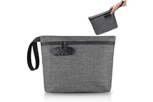 WHENZOO Security Smell Proof Bag with Combination Lock, 13 x 8 Inches Odor Proof Container, Waterproof Lockable Cash Bag with Zipper & Handle,Travel Safe Smell Proof Pouch for Passports Herbs Cards, Grey