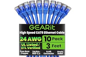 GEARit Cat 6 Ethernet Cable (10-Pack 3 Feet) Cat6 Network Patch, 10Gbps, RJ45, Snagless Cord, Gold-Plated Connectors, Internet for PC, TV, Tablet, Router, Printer, Servers, IT Data Center - Blue