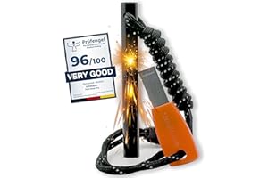 aZengear Survival Flint Fire Starter Kit, Thick Ferro Rod (4" x ⌀ 2/5") with Comfy Steel Striker, Paracord Lanyard String for Camping, Bushcraft