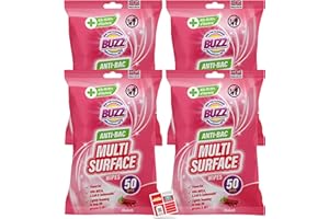 JOIN THE CLEANING BUZZ Buzz 200pk Anti-Bac Multisurface Wipes, 18cm x 19cm Rhubarb Scented Cleaning Wipes for Kitchen, Home & Office Surfaces, Multi-Purpose Surface Cleaner, Streak-Free, Quick-Drying, Remove Grease & Dirt