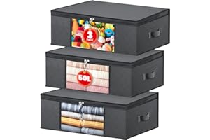 NEWSONA Pack de 3 Bolsas de Almacenamiento Plegables 50L – Gris Oscuro – Tela de 3 Capas con Ventana Transparente – para Ropa, Mantas, Cama, Armario