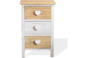 Rebecca Mobili Comodino bianco beige, cassettiera 3 cassetti, stile shabby, camera bagno - Misure: 56 x 35 x 25 cm (HxLxP) - Art. RE4381