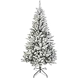 Amazon Basics künstlicher schneebedeckter Weihnachtsbaum, 618 Zweige, mit Metallständer, 180 cm Höhe, Weiß