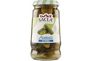 Saclà, Acetelli, Cetrioli All'Aceto di Vino, Ideali per Aperitivo, Antipasti e Insalate, Vaso Vetro, 290g (150g sgocciolato), Confezione da 12 pezzi