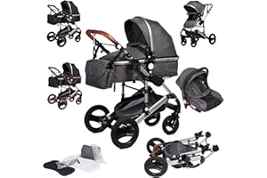 Bronea EXQUISE Kombi-Kinderwagen 3 in 1 INKL. MATRATZE | FARBAUSWAHL | Buggy, Auto-Babyschale, Zusammenklappbar mit Wickeltasche, Regenschutz, Mückenschutz & Sonnenschutz, Farbe:grey/silver