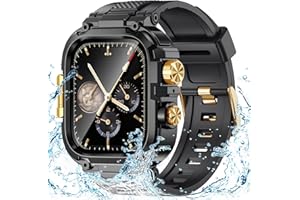 Goton IP68 Waterproof Band Case Compatible for Apple Watch 45mm/44mm - Series 9/8/7/6/5/4/SE2 for Men, Heavy Duty Rugged Sport Band with Screen Protector & Back Protection Cover for iWatch Accessories