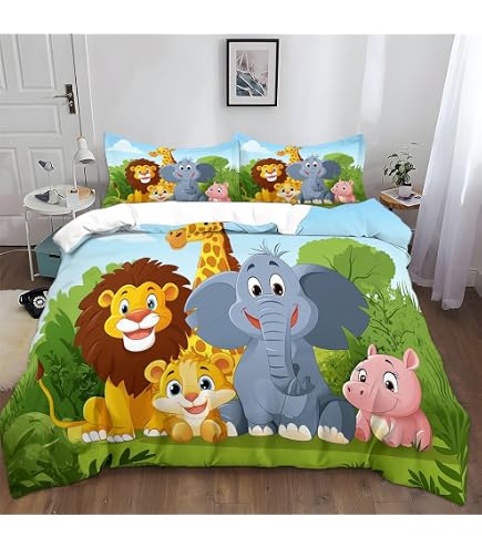 Jungle-Tastic Set Letto Junior: Copripiumino 120x150 Cm E Federa, Tessuto Policotone, Animali Giungla