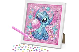 Milygobam 5D Stitch Diamond Painting for Kids,Diamond Art with Wooden Frame,Cute Cartoon Kids Diamond Art Set,DIY Full Drill Art Kits for Kids,Gem Art Kits Gift for Kids Girls,Boys (Rose red)