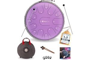 Sonodrum Steel Tongue Drum « Premium » do majeur en violet - 14 pouces avec 15 sons - Tambour à langue en acier avec livre de partitions, mailloches et sac. Savoir jouer des notes n'est pas nécessaire
