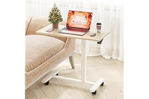 ‎DRIPEX Dripex Computertisch Beistelltisch mit Rollen Höhenverstellbar, Laptoptisch aus Holz, Sofatisch Nachttisch Schlafzimmer, Wohnzimmer, Pflegetisch für Bett, Überbetttisch auf Rollen, Weiß Oak