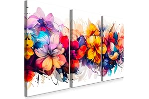 INTELIENZOS Cuadros Salon • Modernos • Lienzos decorativos • Decoración Pared • 120cm • Grande 3 piezas • 3 piezas • Linea de Flores • Cuadro decorativo • Decoracion Dormitorios • Comedor • Oficina • Pasillo
