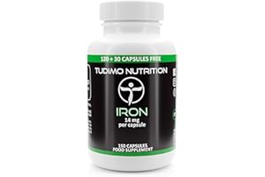 TUDIMO Hierro Suplemento Capsulas 14mg - 150 Cápsulas (5 Meses de Provision) de Desintegración Rápida, cada una con 14 mg de Polvo de Fumarato Ferroso (Iron Supplements)