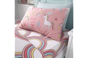 Happy Linen Company Lenzuolo con Angoli - unicorni ed arcobaleni - Rosa - Singolo