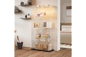 ‎BLSYHDH Glasvitrine Standvitrine,Glasvitrine Stehend mit Led,4 Lagen Glas Holz Glas Vitrine Vitrinenschrank 2 TüR und Schloss Vitrine Glasschrank Display Cabinet Sammlervitrine (Schwarz, 4 Etagen 2 Tür+LED-1)