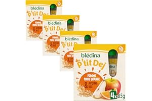 BLÉDINA - Gourdes de Purées de Fruits - Petit Déjeuner de Bébé - Pomme Poire Orange Avoine et Blé - dès 10 Mois - 16 x 85 g