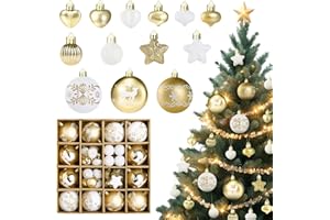Kesote Bombki choinkowe, białe, złote bombki choinkowe, zestaw 52 sztuk, dekoracja bożonarodzeniowa na Boże Narodzenie, imprezę