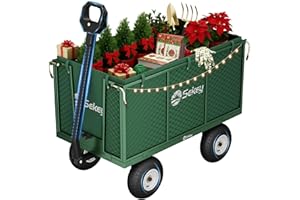 ‎SEKEY Sekey Bollerwagen Gartenwagen 550KG Belastbar, Transportwagen Transportkarre Gerätewagen mit Patentiertem Handgriff, Vollgummi-Luftreifen, Serie Titan, 200L, Grün
