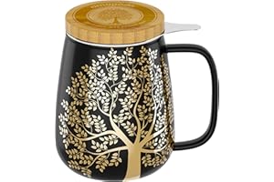 ‎AMAPODO Amapodo Filiżanka do herbaty z pokrywką i sitkiem – duża filiżanka XXL, kubek do herbaty luzem lub torebki herbaty, pomysł na prezent szary