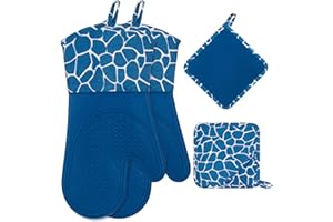 Gesentur Guantes y agarraderas para Horno, Guantes Resistentes al Calor, Guantes de Silicona Antideslizantes, para cocinar, Hornear, Asar a la Parrilla (Blue)