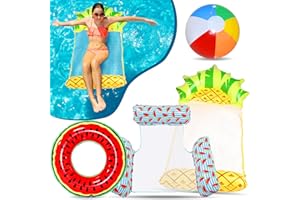 Edmirfun 4 Packs Inflatable Pool Float Set with 2 Water Hammock, Swimming Ring, Beach Ball, Portable Floating Bed Lounge Chair, Perfect for Summer Pool Party Decorations,Summer Gift For Kids