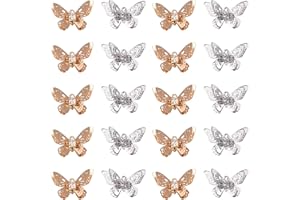 CHGCRAFT 20 Pcs Filigrane Papillon Charmes Pendentifs avec Cristal Strass en Laiton 3D Papillon Perles Charmes pour Bricolage Bracelet Collier Bijoux Résultats Fabrication, Platine et d'or