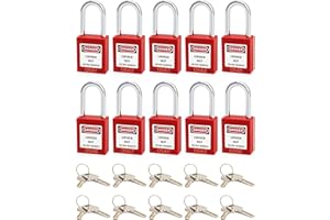 QWORK® Safety Lockout Padlock, 10 Padlocks with 20 Keys, Steel Shackle, Red