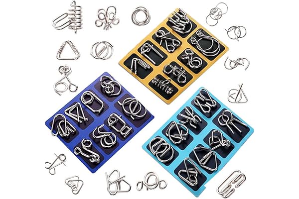 MINGZE Casse-tête métallique Wire Set de 24, Métal Brain Teaser Puzzle 3D Jeux de Patience Ensemble IQ Test Disentanglement Puzzles Jeu Magic Toy Trick pour Enfants et Adultes Challenge