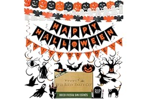 ITSY BITSY PARTY CO Premium Reutilizable Halloween Decoracion Casa - Decoración Halloween, Accesorios Halloween, Decoracion Halloween Casa - Guirnalda, Cartel de Feliz Halloween, Adornos Halloween Truco o Trato