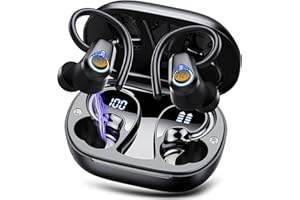 POOUNUR Cuffie Bluetooth Sport, 2024 Auricolari Bluetooth 5.3 Senza Fili con 4 Mic, 50 Ore Stereo Cuffie Wireless, IP7 Impermeabili Cuffiette Bluetooth, Auricolare Bluetooth con Ricarica Rapida USB-C, Nero