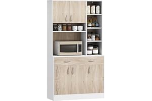 HOMCOM Kitchen Cupboard Sideboard Storage Cabinet Unit with Counter Top, Adjustable Shelves, Drawers for Dining Room, Living Room