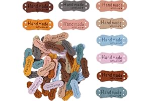SLIVERDEW 50 Stück handmade label Handgefertigte Lederetiketten zum annähen Mikrofaser Lederetiketten Mit Löchern Mit Liebes Herz Lederetiketten Labels Zum Annähen Für Diy-hüte Kleidung Annähen, 10 Farben
