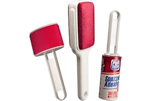 I.P.P.A. Set di spazzole per la Pulizia di Abiti, Vestiti, divani, tappeti. Spazzola Velluto + Spazzola Lana + Spazzola Adesiva 5 Metri