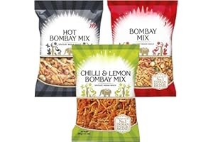 HAMPERLY GIFTS Indian Snack Variety Bundle Containing Hot Bombay Mix, Bombay Mix, Chilli & Lemon Bombay Mix 200g Packs (3 Pack)