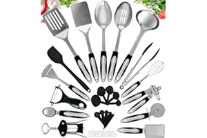 HOME HERO Utensili Cucina Set Termoresistenti al Calore e Antiaderente - Mestoli Spatola Cucchiaio Frusta Pinze Forbici (40 pezzi Inox Set)
