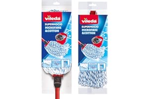 Vileda SuperMocio Microfibre and Cotton Mop with Extra Refill, Red
