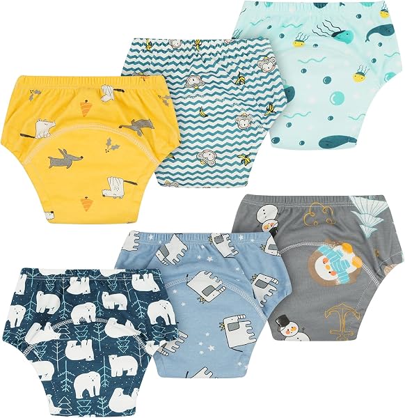 BSBUY Pañales Reutilizables Bebe, Pack de 6 Calzones de Entrenamiento Reutilizables para Bebés, Bragas de Aprendizaje Niño Niña, Transpirable, Suave y Cómodo - 1